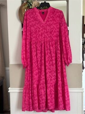 SHEIN Hot Pink Tiered Long Sleeve Dress